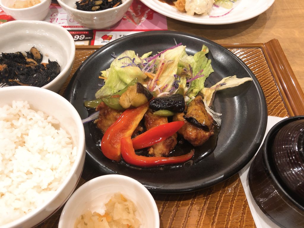若鶏と彩り野菜の黒酢あん 和食セット