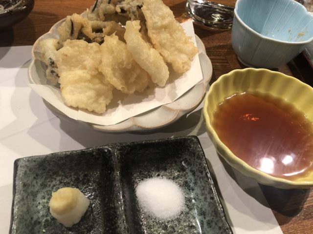 四季料理みしな いかと舞茸の天ぷら